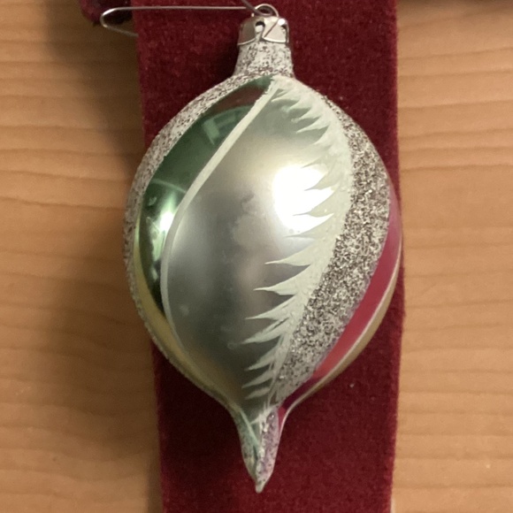 Christmas Ornament Stamped POLAND Glass Reflector Teardrop 3in PASTEL SWIRL - Picture 6 of 11